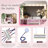Vanity Desk with Glass Top and Hollywood Bulbs, Makeup Vanity with Pink Finish Drawers & Shelves, Vanity Table with Stool for Bedroom