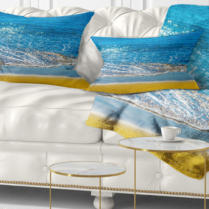 Coussin Seashore Sandy Beach and Calm Sea Surf, Rectangle, 12 po x 20 po
