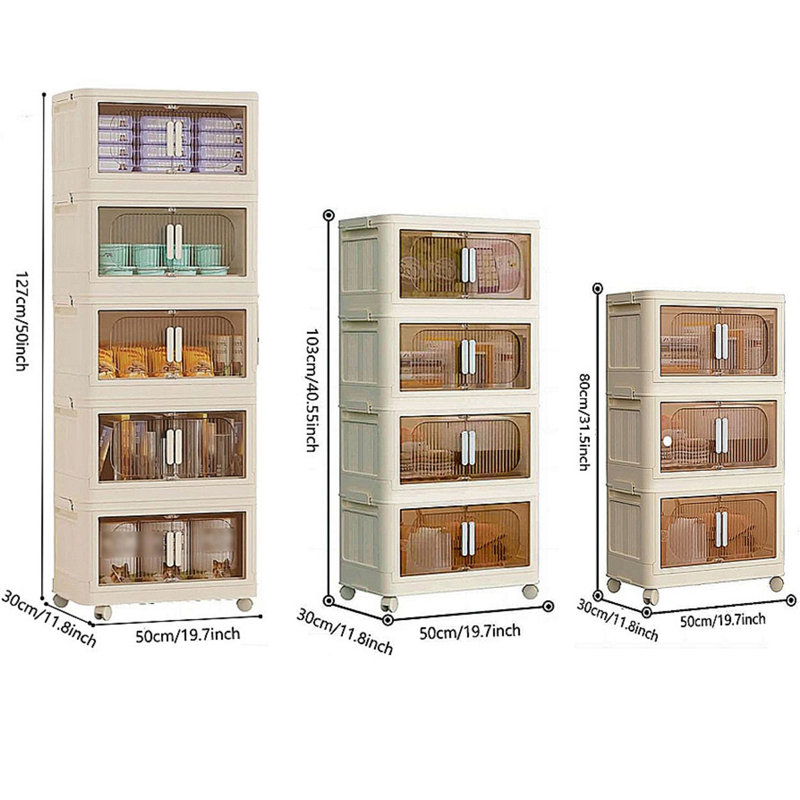 5-layer collapsible storage bins with magnetic doors,plastic lockers with wheels