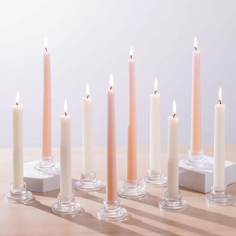 Glass Tapered Candlestick Holders: 10Pcs  Taper Candle Holders Bulk Clear Candle Sticks Holder Decor Short Modern Candle Holder For Table Centerpiece Wedding Christmas Dinner Party