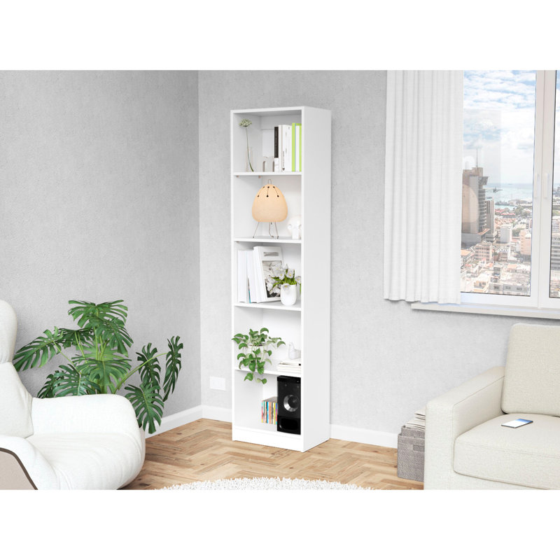 Bibliothèque moderne blanche avec 5 tablettes - Organisation pratique de 5 tablettes