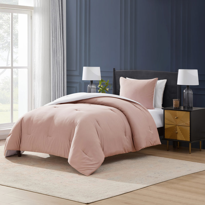 Ensemble d'édredon réversible ultra doux 2 pièces, Lin / Blanc, Édredon pour lit simple + 1 taie décorative stan