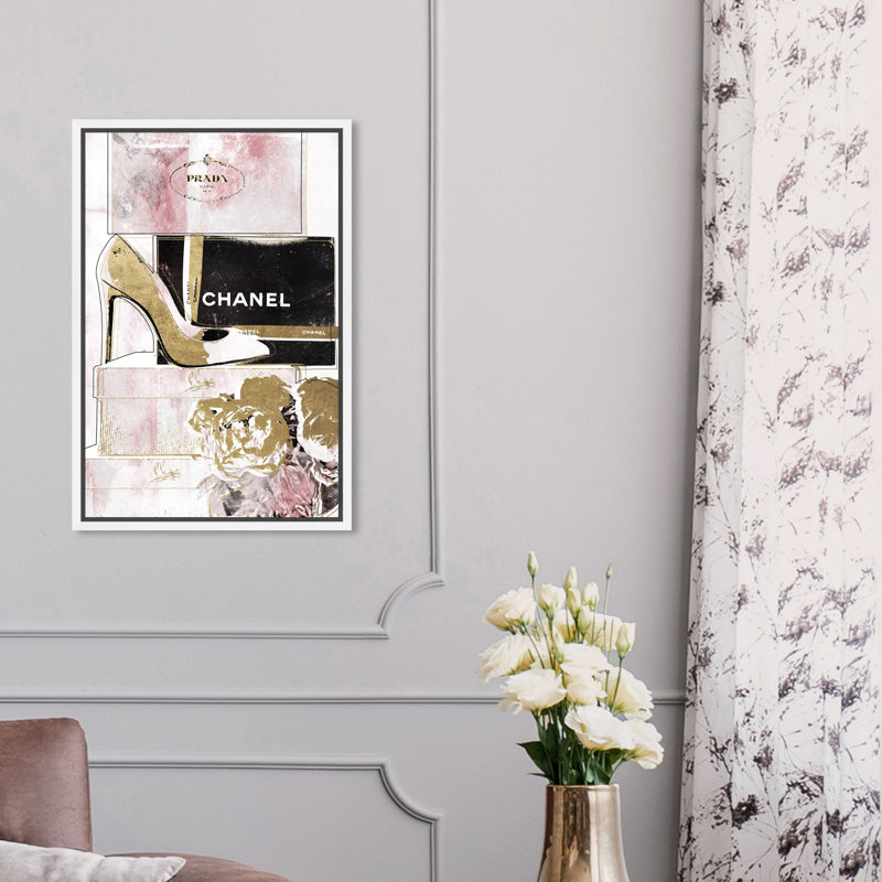 " Luxury Stacked Shoes Rose ", 15" H x 10" W, White Framed