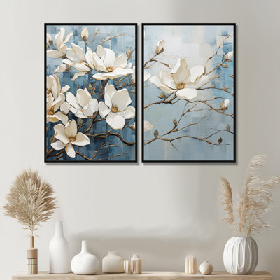 «Magnolias VI», art mural bleu et bleu