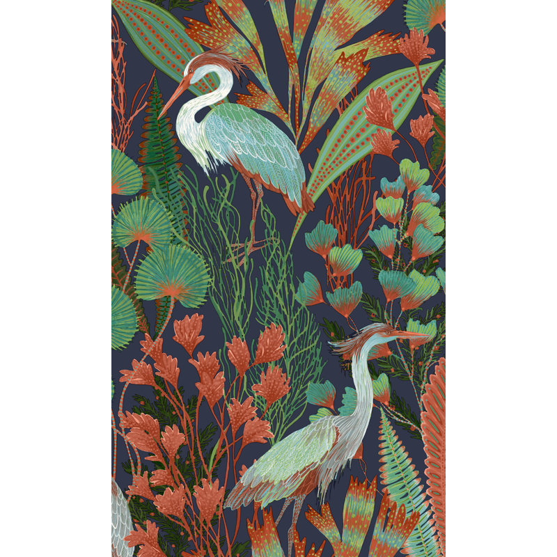 Papier peint Heron Birds Tropical, Bleu