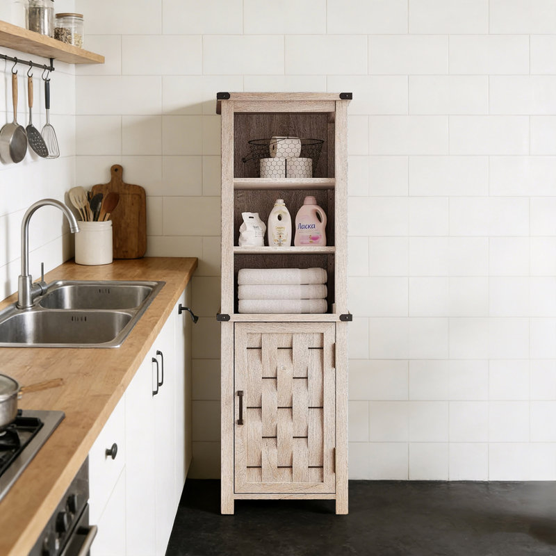 Tall Narrow Freestanding Storage Cabinet with Doors & Drawer, Gray