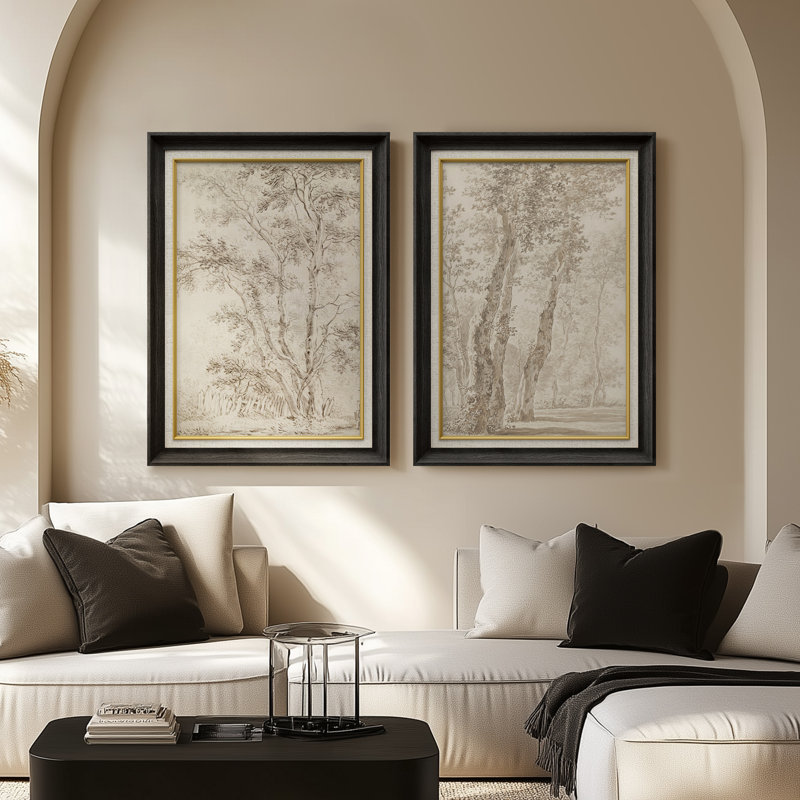 Ensemble de 2 œuvres d'art encadrées de qualité supérieure sur toile de qualité supérieure avec cadre de 26 po x 36 po, Noir