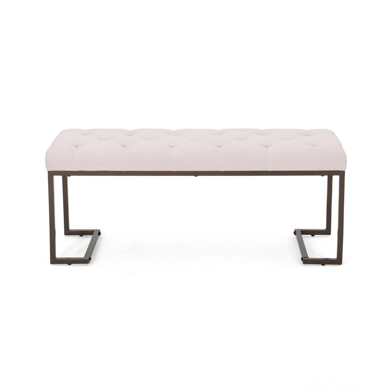 Upholstered Button Tufted Bench, Beige