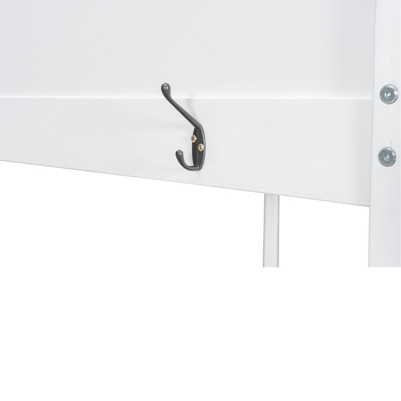 Grand lit superposé en bois avec tablettes intégrées, boîte de rangement, lumière DEL et station de charge USB, blanc, Blanc