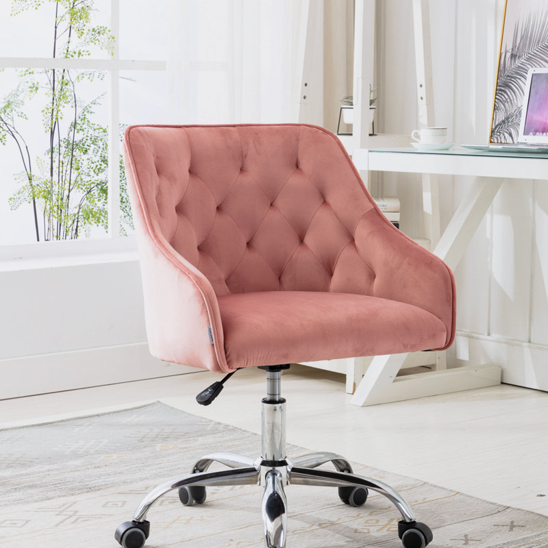 Chaise de bureau pivotante à hauteur réglable moderne pour bureau à domicile, Rose, Argent argent