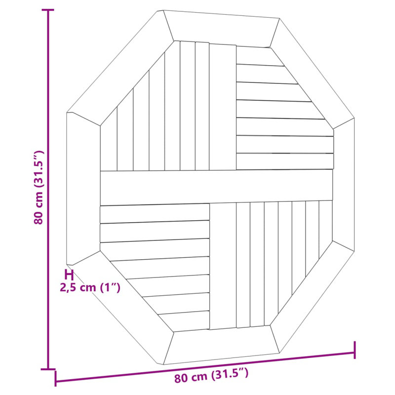 Didi Solid Wood Table Top, 2.5cm H x 80cm W x 80cm D