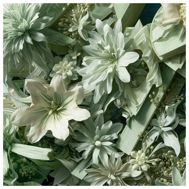 White Green Flowers Blankets, 50in W x 60in H