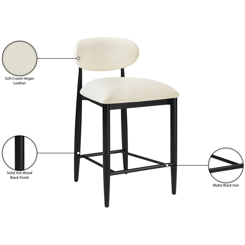 Tabouret Riccio, Cuir végétalien crème, Noir, Fini thermolaqué