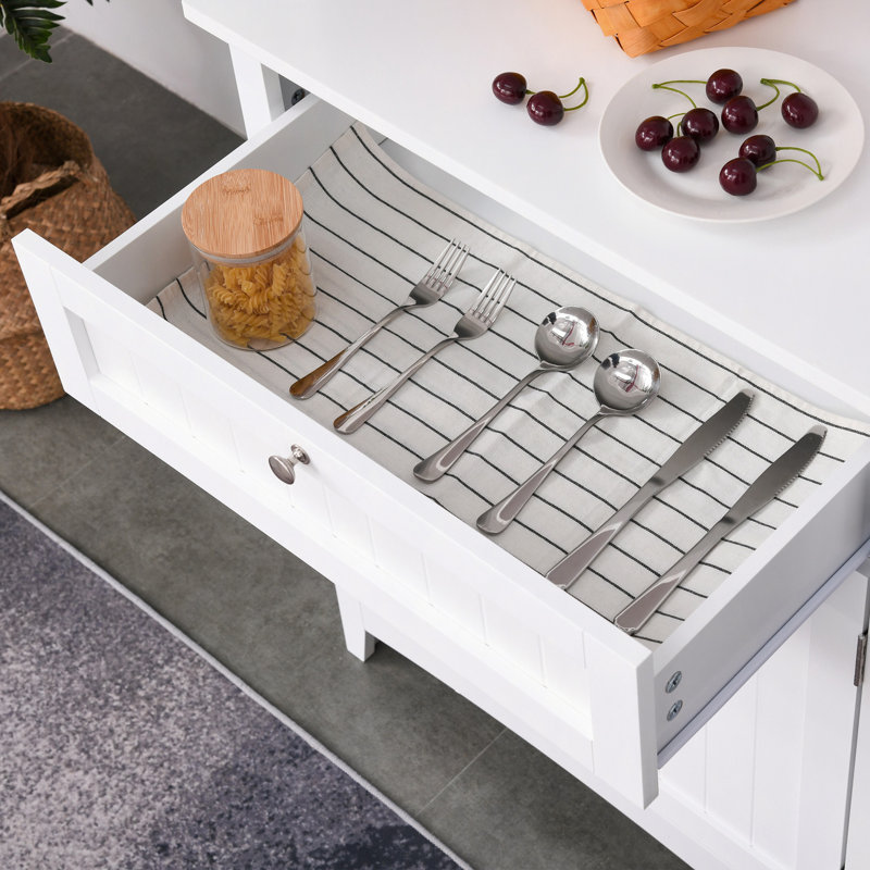 Élégant buffet avec huche, armoire de rangement pour garde-manger avec porte en verre encadrée et espace pour micro-ondes