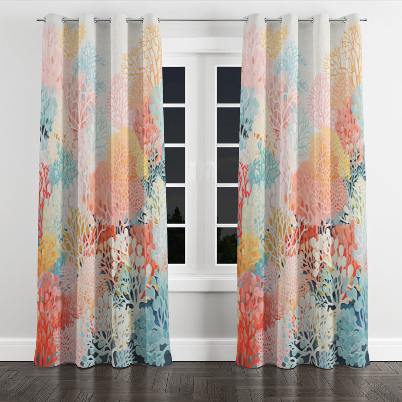 Coral Reef Barrier Expression - Nautical Velvet Grommet Curtain - Room Darkening - 1 panel, 52" W x 95" L, Silver Grommets