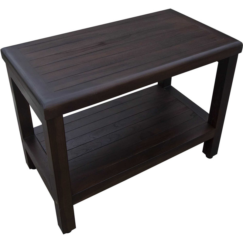 Banc de douche rectangulaire en teck avec tablette EcoDecors, Marron foncé, H 18 po x l 24 po x P 14 po