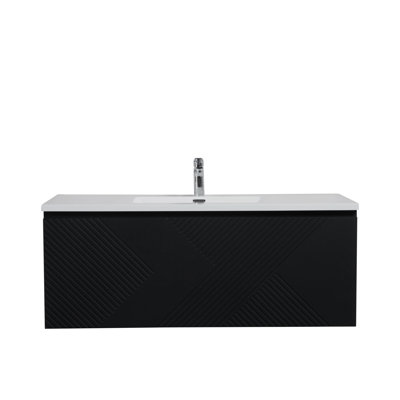 Hindel 48 po L x 19 po P 2 tiroirs Meuble-lavabo avec évier simple et Comptoir en Quartz noir