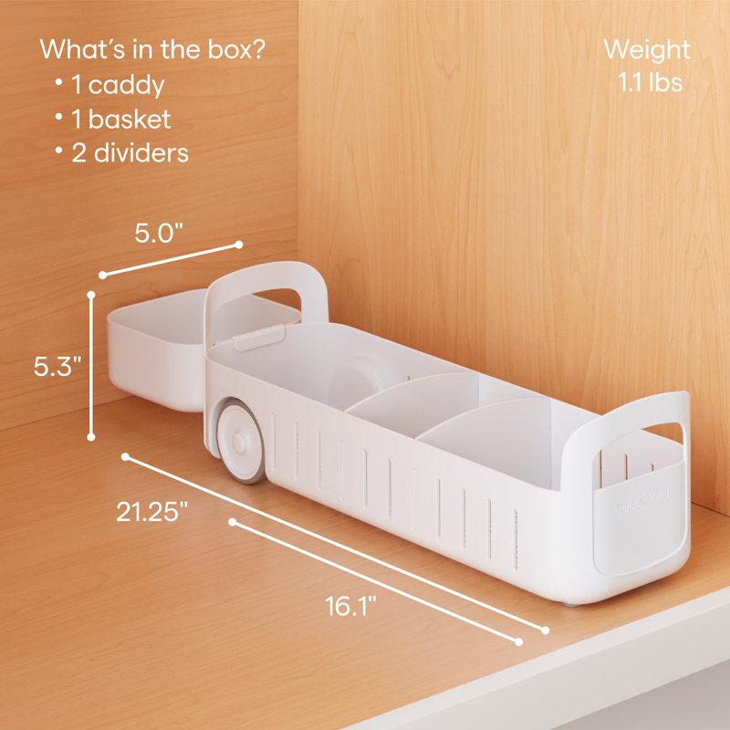 YouCopia White Plastic 5" RollOut Under Sink Caddy with Adjustable Dividers