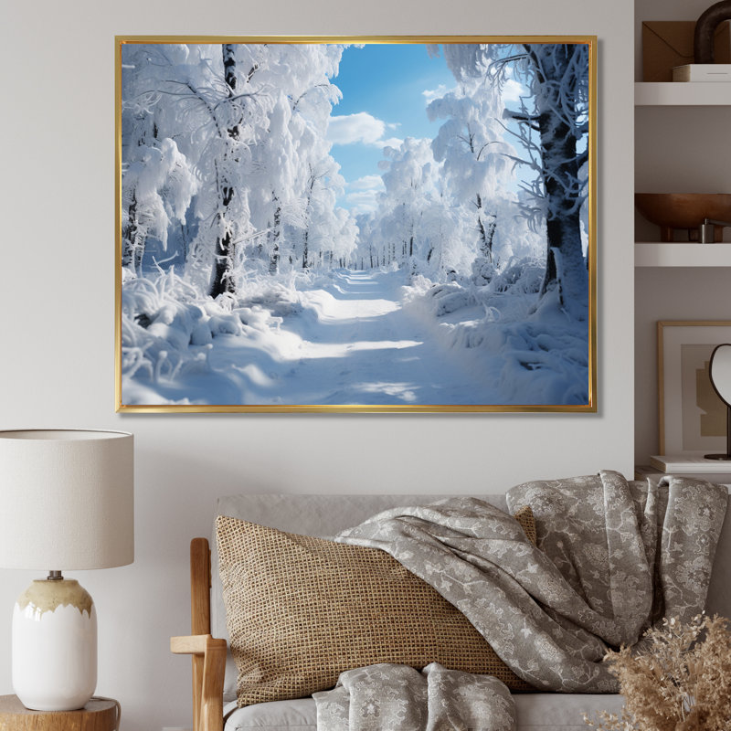 Winter Frosty Forest IV, reproduction d'art sur toile, Cadre flottant doré, H 16 po x l 32 po x P 1 po