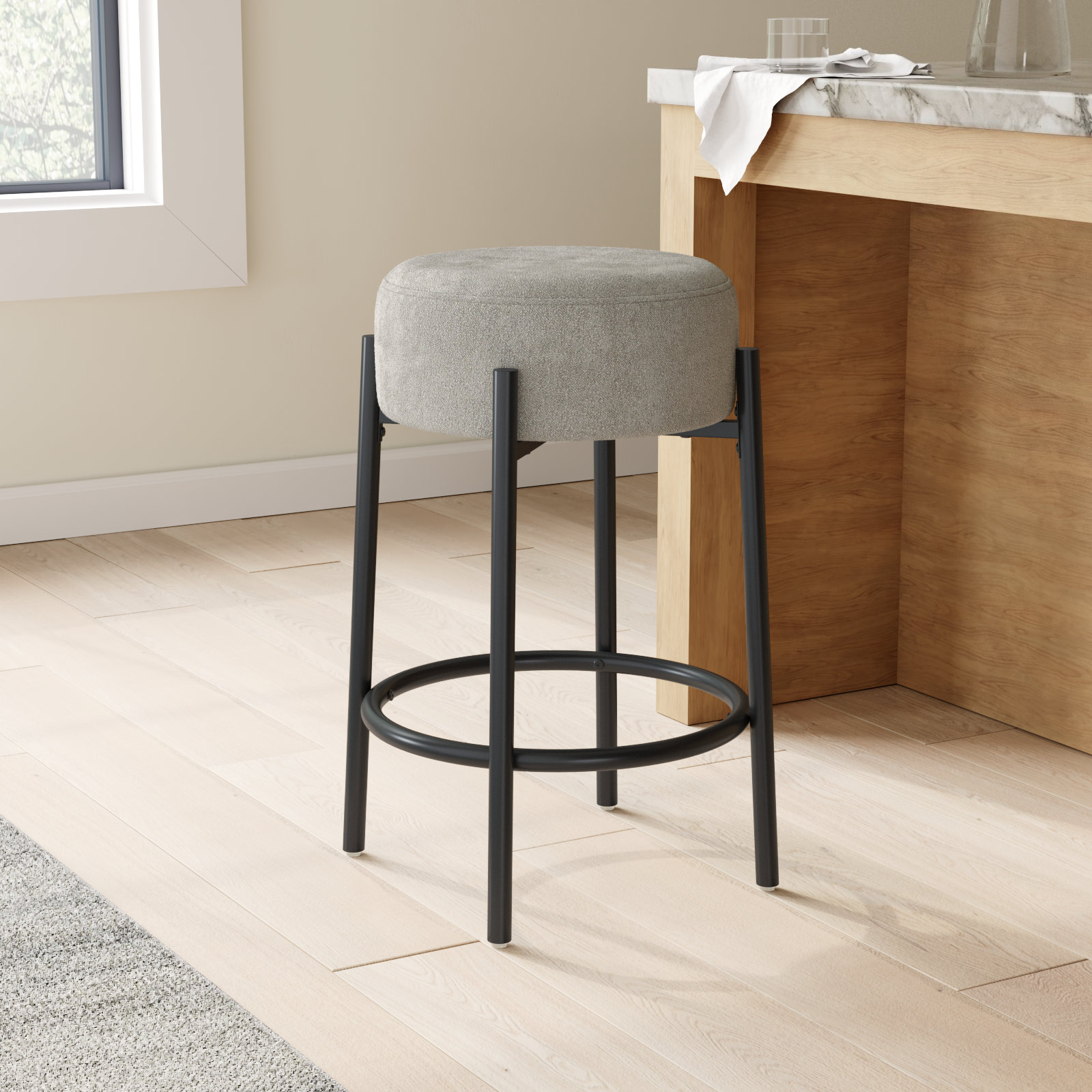 Colombe Bar and Counter Stool, Boucle-Gray, Counter Stool (26.3" Seat Height)