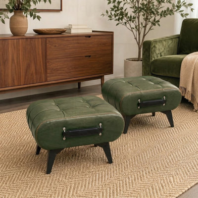 Tabouret en cuir de haute qualité, équipé de poignées portables et de pieds en métal; Repose-pieds carré moderne et minimaliste avec espace de rangement caché, disponible en plusieurs couleurs, convenant au salon