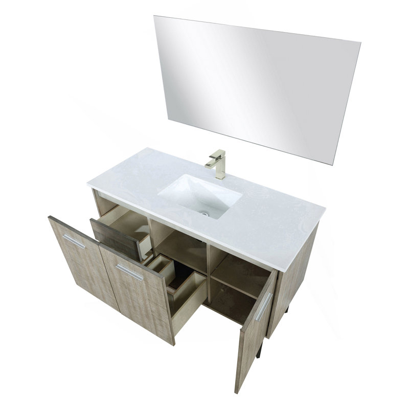 Meuble-lavabo rustique en acacia 48 po X P 20 po D, plateau en marbre de culture, ensemble de robinet en nickel brossé et 43 po Miroir