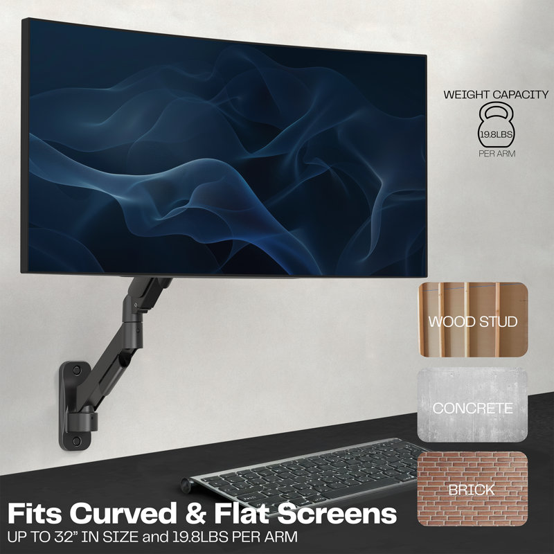 Pneumatic Arm Single Monitor Wall Mount