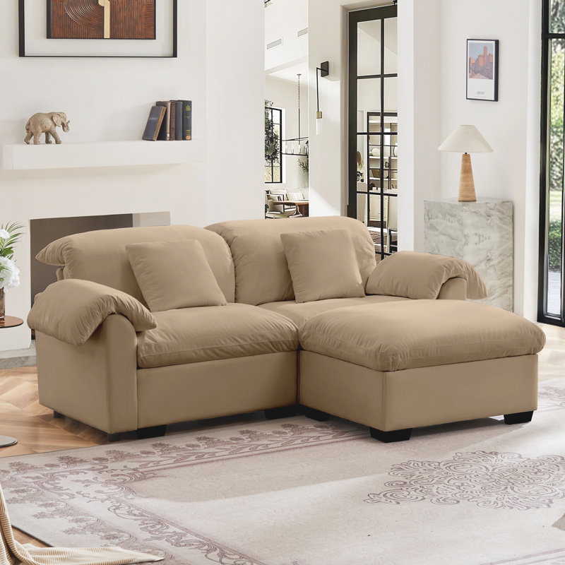 Modular Sectional Sofa with Storage Reversible Ottoman, Tan