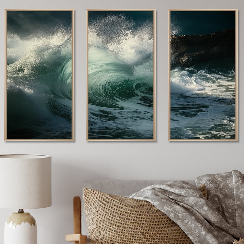«Rocky Beach Scenery II - Ocean», ensemble d'art sur toile, H 28 po x l 36 po x P 1 po, Cadre naturel flottant
