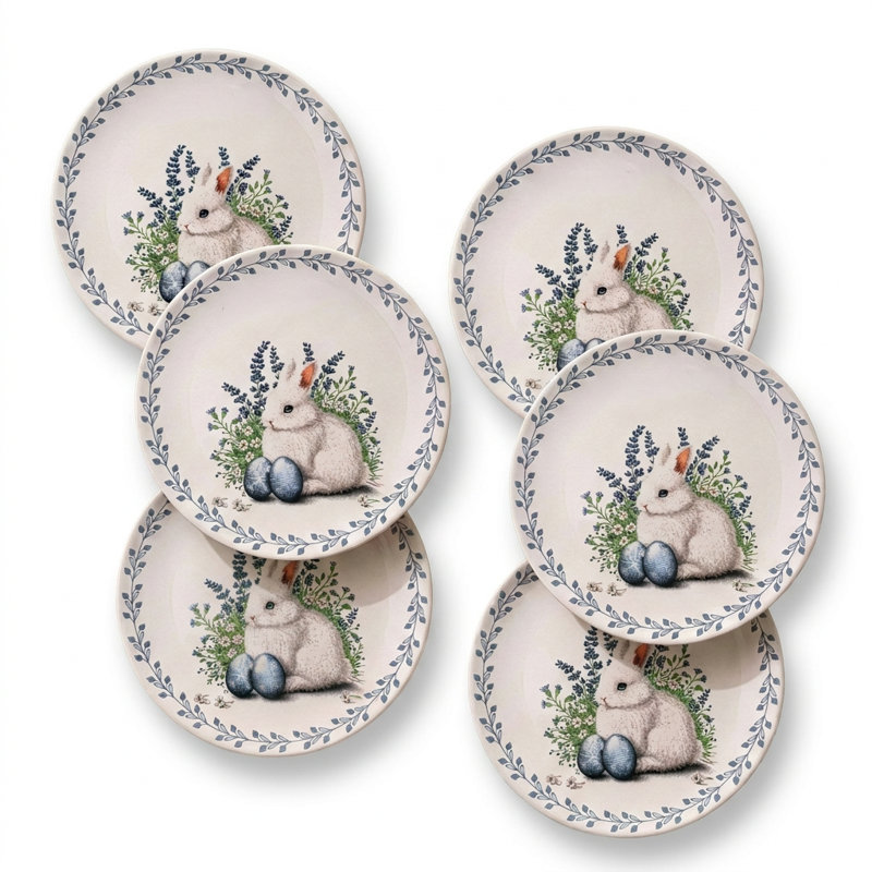 6 Pieces Rabbit and Eggs Dessert Plate Set