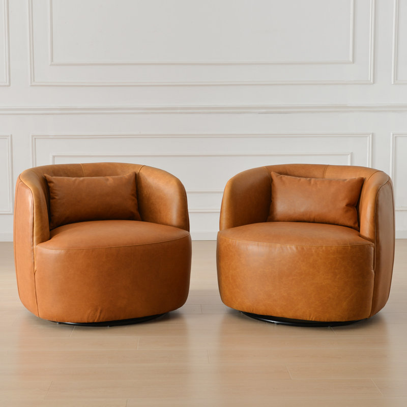 Fauteuil demi-tonneau pivotant en cuir véritable 2 pièces, Chameau