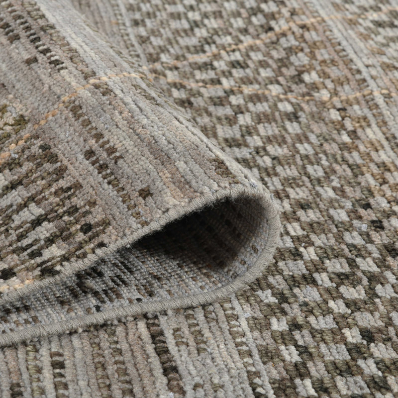 Hand-Knotted Gray and Brown Wool Geometric 2' x 3' Area Rug