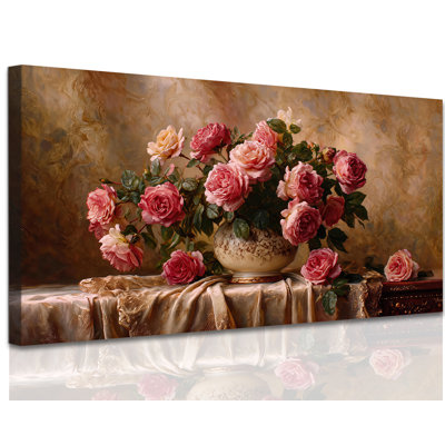  Fleur, toile, art mural, impressions rétro vintage botaniques, rose, rose, nature morte, peinture, campagne, œuvre d'art, décoration de salle de bain, salon, décoration murale, 24 x 48 po