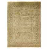 Hand Knotted Wool Area Rug in Green And Brown