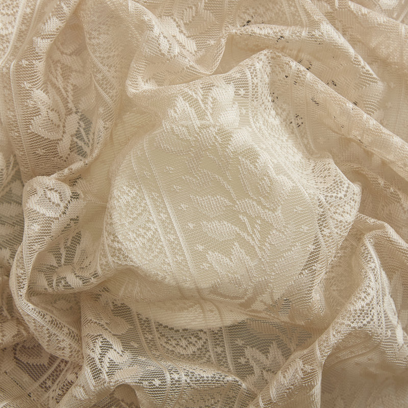 Nikole Floral Rod Pocket Lace Semi Sheer Voile Short Cafe Tiers for Small Windows - 28 x 36 Inch Length - Set of 2, Taupe