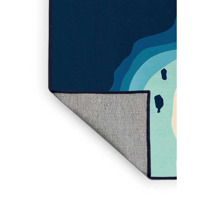 Machine Washable Paret Whitsunday Islands Coastal Ombre Rug in Blue – Navy Binding, 6x9