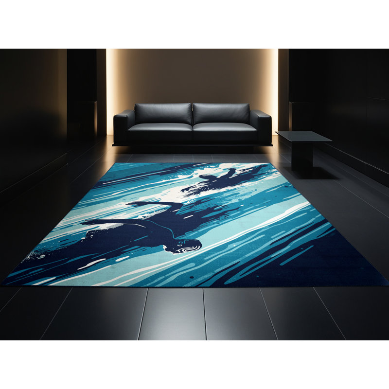 Tapis moderne vert lavable à la machine Hubbard Water-polo, 2 x 3