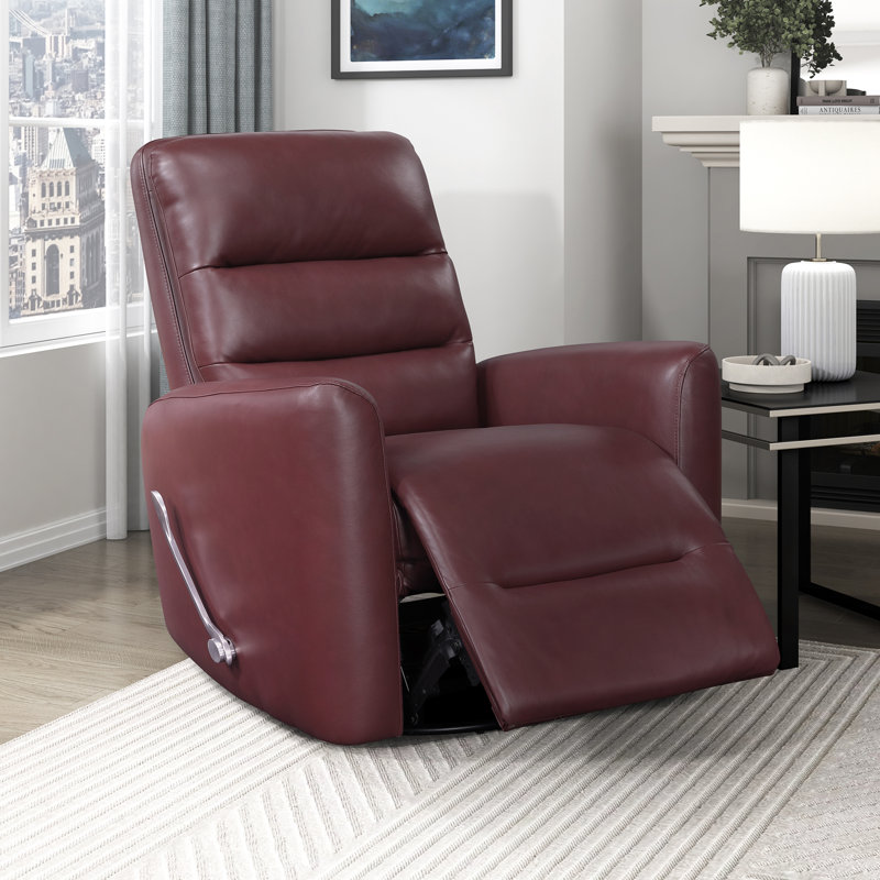 Wilner 35" Modern & Contemporary Glider Breathable Swivel Faux Leather Reclining Chair with 360° Swivel & Gentle Gliding, Red
