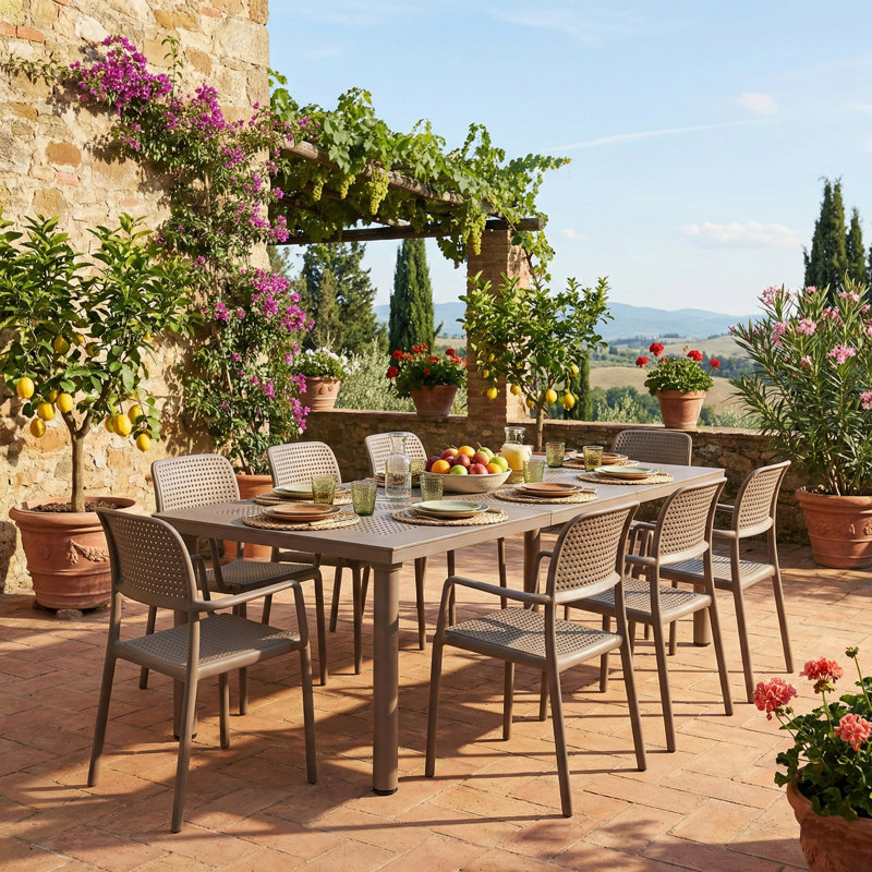 Leleifi Rectangular Outdoor Table Set, 9 pcs, Grey