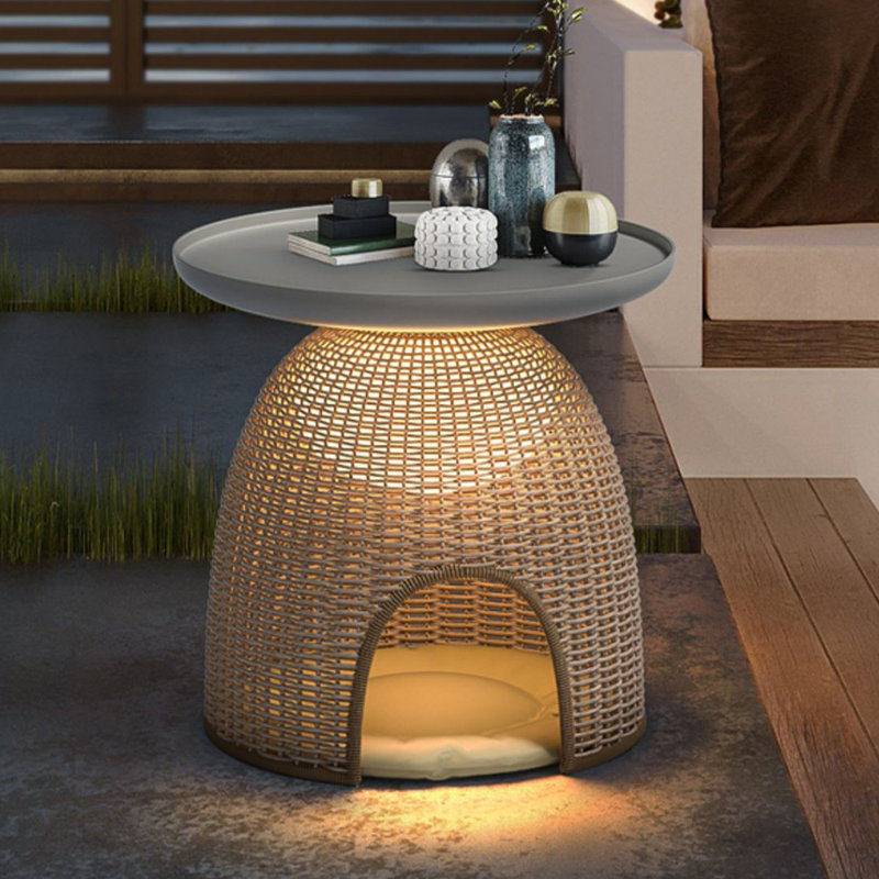 Solar Powered Integrated Led Floor Lamp End Table With Storage