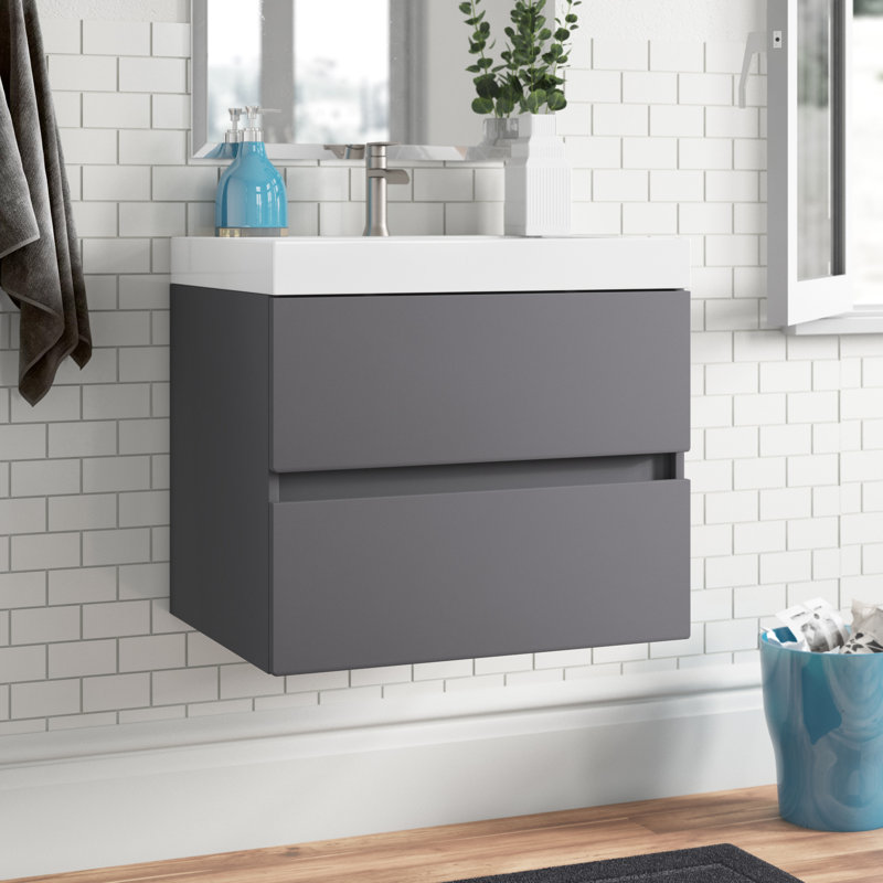 24.5" Wall-Mounted Single Bathroom Vanity With Cultured Marble Top, Cement
