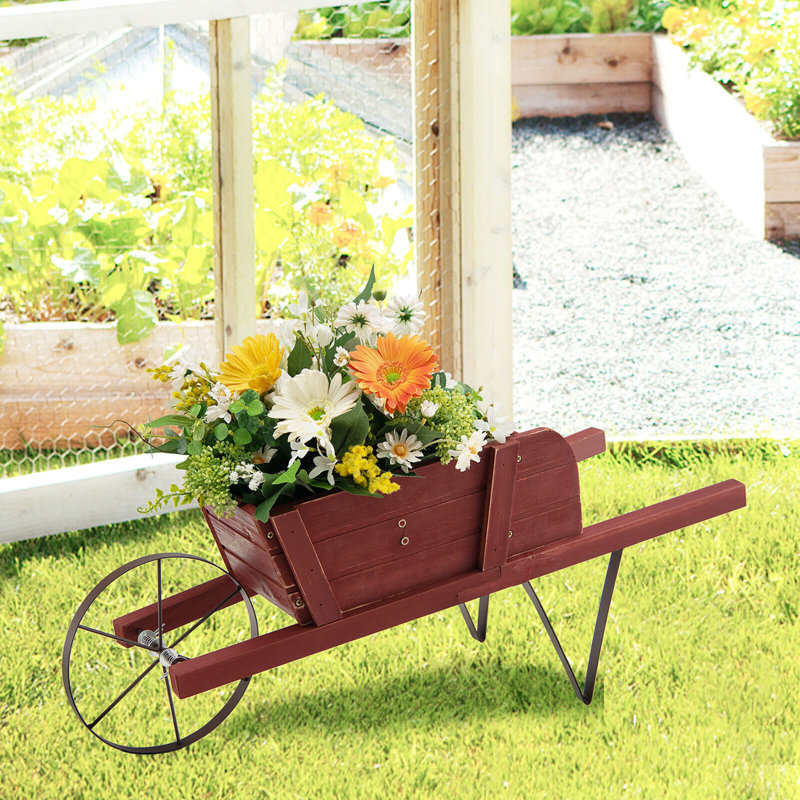 Brynesha Wood Wheelbarrow Planter, Red
