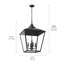 Luminaire suspendu pour vestibule 4 lumières Dame en verre texturé noir 27,6 pouces Dame-70048084