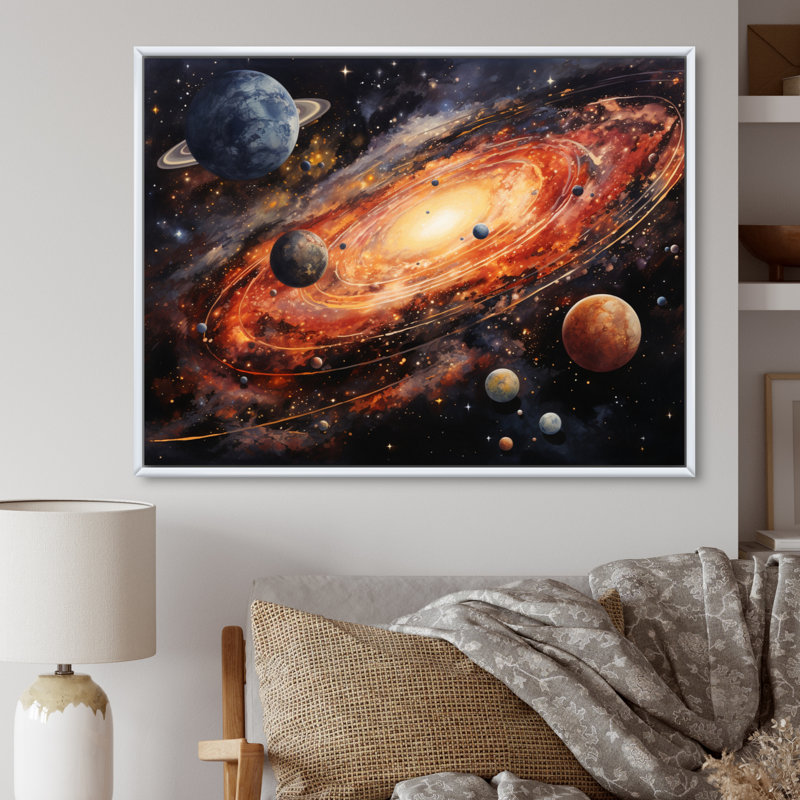 «Météores Comets Embrace I» sur toile, H 16 po x l 32 po x P 1 po, Cadre flottant blanc
