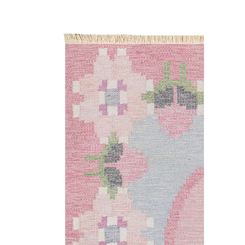 Pink & Blue Geometric Floral Medallion Area Rug, Pink