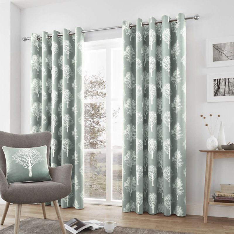 Woodland Cotton Sheer Curtain Pair, Width 117 x Drop 137 cm, Duck Egg