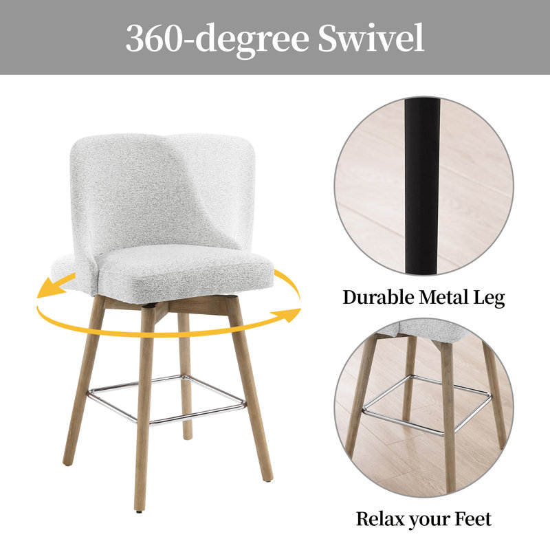 Hiott Swivel Upholstered Counter Stool, White Gray/Brown