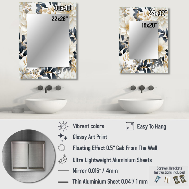 Miroir mural Antha Ethereal Blooms - Plants, 40 po x 30 po
