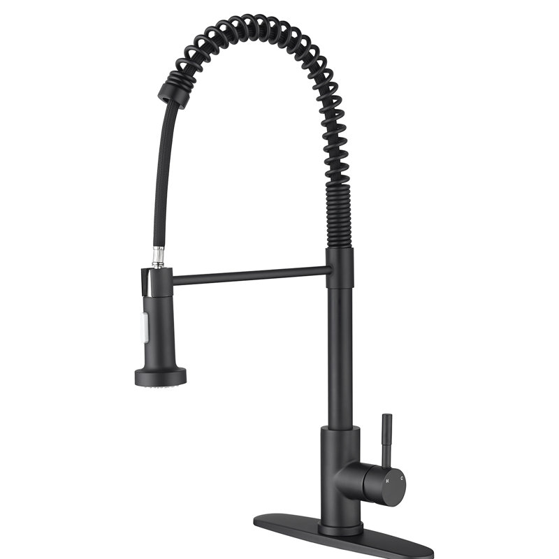 Robinet de cuisine extractible, acier inoxydable noir mat, buse rotative à 360 ° pour un accès optimal à l'eau, à la corrosion et au traitement de la rouille, robinet de réglage de débit à poignée simple avec douchette extractible,