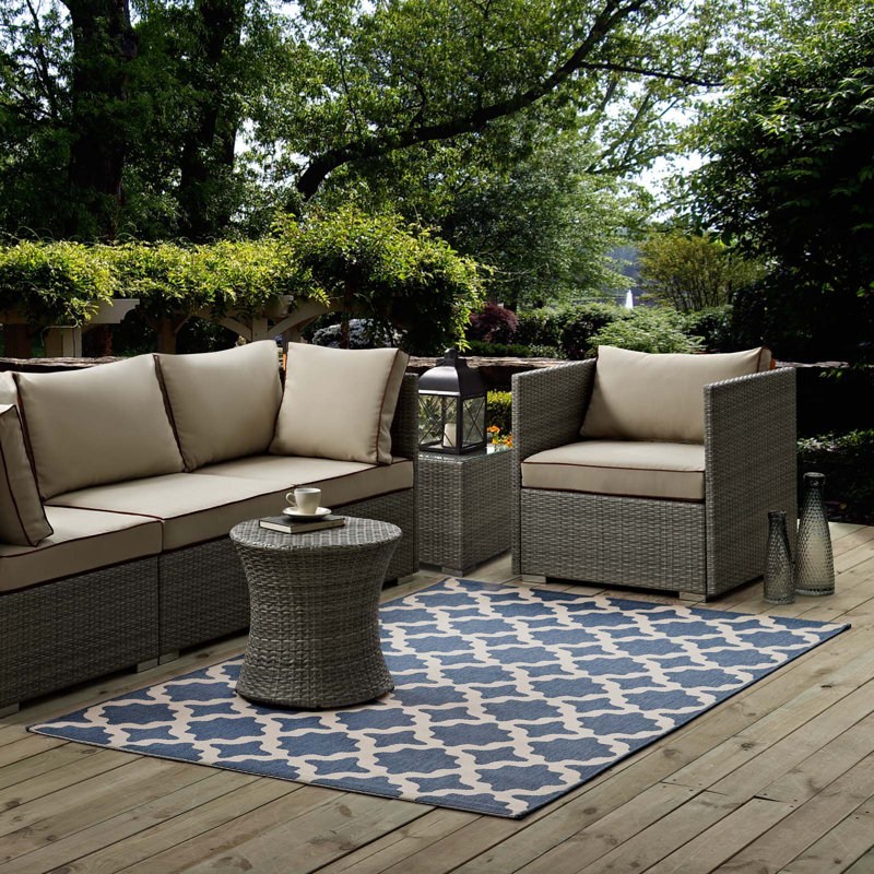 Cerelia Moroccan Trellis Blue/Beige Indoor/Outdoor Area Rug, Rectangle 5' x 8'